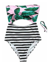 Sexy Pink Off-the-shoulder Design Flower Pattern One-piece Swimwear