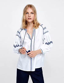 Fashion White+blue Stripe Pattern Decorated Shirt