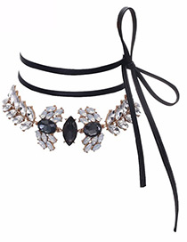 Fashion Gold Color+black Diamond Decorated Necklace