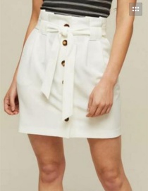 Fashion White Button Decorated Pure Color Skirt