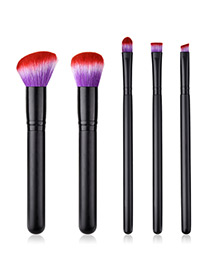 Fashion Black+purple Oblique Shape Decorated Makeup Brush (5 Pcs )