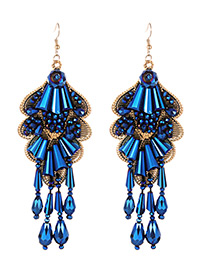 Vintage Sapphire Blue Irregular Shape Design Tassel Earrings