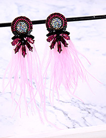 Vintage Pink Feather Decorated Long Tassel Earrings