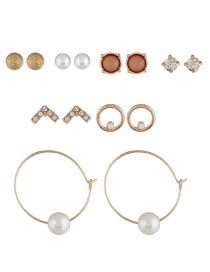 Elegant Gold Color Pearls&diamond Decorated Round Shape Earrings(7pcs)