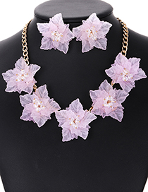 Elegant Light Purple Flowers Decorated Pure Color Jewelry Sets