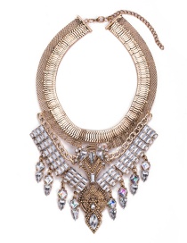 Elegant Gold Color Square Shape Diamond Decorated Necklace