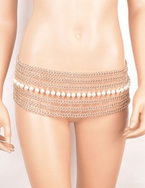 Elegant Gold Color Pearls Decorated Multi-layer Body Chain