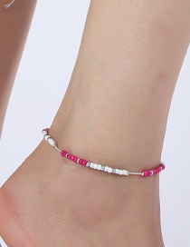Elegant Plum Red+white Beads Decorated Color Matching Anklet