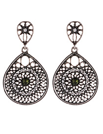Elegant Antique Silver Diamond Decorated Hollow Out Earrings