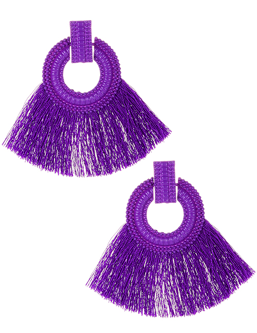 Fashion Purple Pure Color Design Tassel Earrings