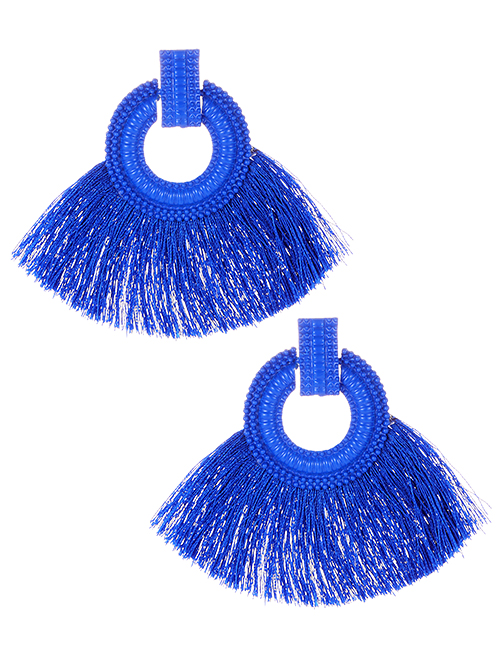 Fashion Sapphire Blue Pure Color Design Tassel Earrings