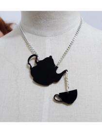 Fashion Black Teapot Pendant Decorated Necklace