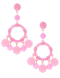 Fashion Pink Full Pearls Decorated Round Shape Earrings