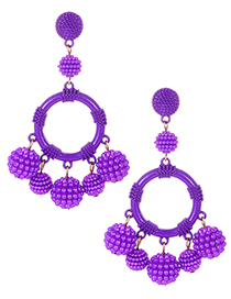 Fashion Purple Full Pearls Decorated Round Shape Earrings