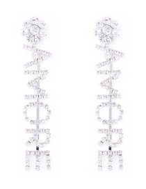 Elegant Silver Color Letter Shape Decorated Long Earrings