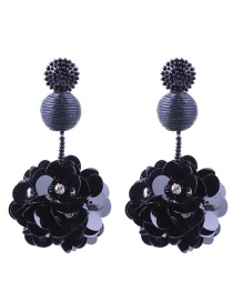 Elegant Black Flower Shape Decorated Long Earrings
