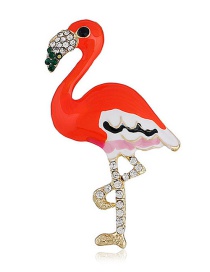 Elegant Red Flamingo Shape Decorated Brooch