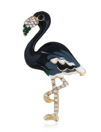 Elegant Black Flamingo Shape Decorated Brooch