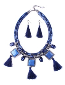 Elegant Blue Tassel&diamond Decorated Jewelry Sets