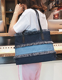 Fashion Dark Blue Tassel Decorated Large Capacity Bag