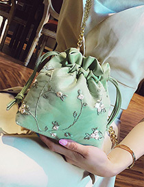 Fashion Green Flowers Decorated Bucket Shape Shoulder Bag