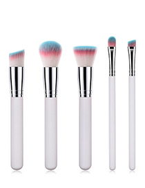 Fashion White Round Shape Decorated Makeup Brush(5pcs)