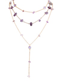 Fashion Gold Color+purple Stone Decorated Multi-layer Necklace