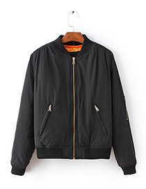 Fashion Black Zipper Decorated Pure Color Jacket