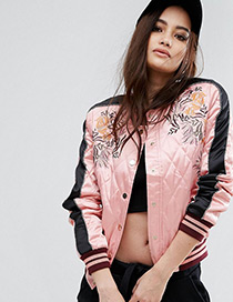 Fashion Pink Embroidery Flower Decorated Coat