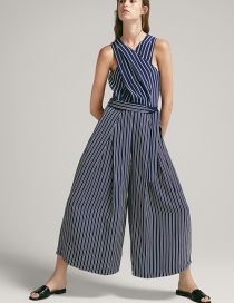 Fashion Navy Stripe Pattern Decorated Jumpsuit