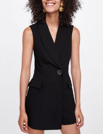 Fashion Black Pure Color Decorated V Neckline Vest