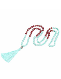 Fashion Blue Tassel&bead Decorated Necklace