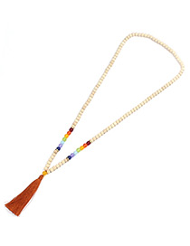 Fashion Brown Tassel&bead Decorated Necklace