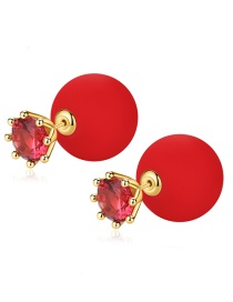 Fashion Red Diamond&pearl Decorated Earrings