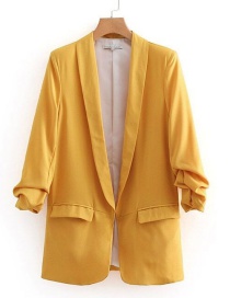 Fashion Yellow Pure Color Design Long Sleeves Casual Coat