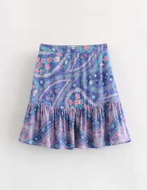 Fashion Blue Flowers Pattern Decorated Simple Skirt