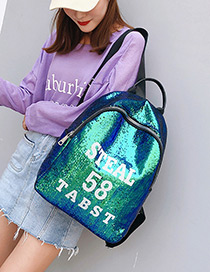Trendy Green Sequins&letter Pattern Decorated Backpack
