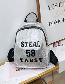 Trendy Silver Color Sequins&letter Pattern Decorated Backpack