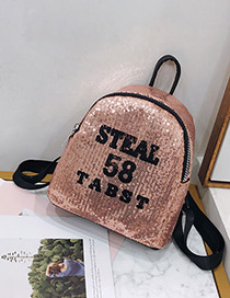 Trendy Champagne Sequins&letter Pattern Decorated Backpack