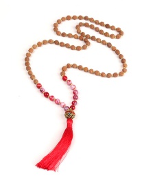 Trendy Red Beads Decorated Long Tassel Necklace
