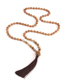 Trendy Coffee Beads Decorated Long Tassel Necklace