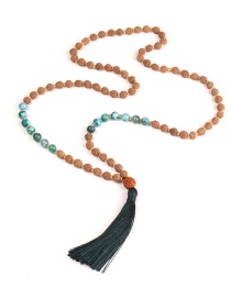 Vintage Dark Green Tassel&beads Decorated Long Necklace