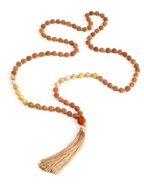 Vintage Khaki Tassel&beads Decorated Long Necklace