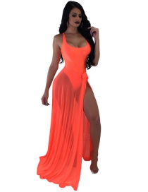 Sexy Orange Pure Color Design Swimwear With Smock(2pcs)