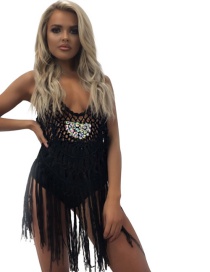 Sexy Black Tassel Decorated Hollow Out Smock