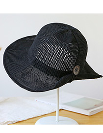 Trendy Black Button Shape Decorated Sunscreen Fisherman Hat