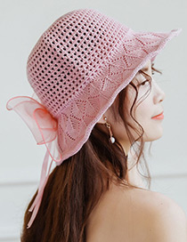Trendy Pink Bowknot Decorated Knitted Sunscreen Hat