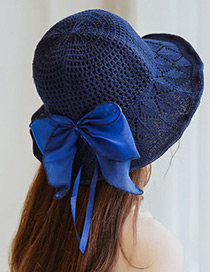 Trendy Navy Bowknot Decorated Knitted Sunscreen Hat