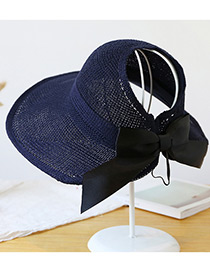 Trendy Navy Pure Color Decorated Bowknot Design Sunscreen Hat