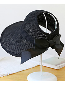 Trendy Black Pure Color Decorated Bowknot Design Sunscreen Hat